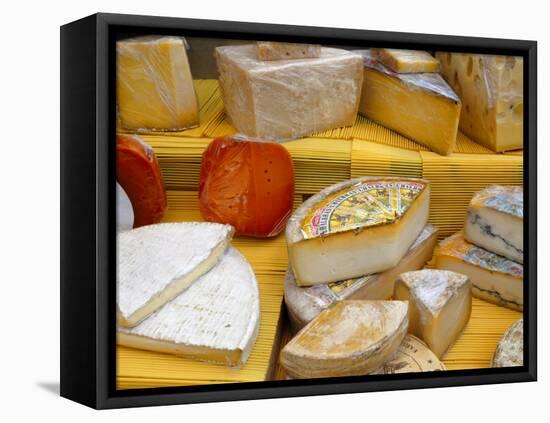 Assorted French Cheeses on a Market Stall, La Flotte, Ile De Re, Charente-Maritime, France, Europe-Richardson Peter-Framed Stretched Canvas