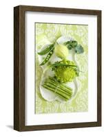 Assorted Green Vegetables on Porcelain Plate-Ulrike Koeb-Framed Photographic Print