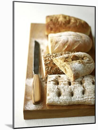 Assorted Loaves on Wooden Chopping Board-Michael Paul-Mounted Photographic Print