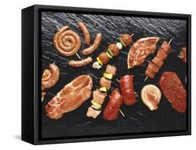 Assorted Meats and Sausages on Hot Stone Grill-Stefan Oberschelp-Framed Stretched Canvas