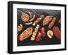 Assorted Meats and Sausages on Hot Stone Grill-Stefan Oberschelp-Framed Photographic Print