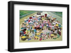 Assorted Plastic Household Containers on Highway-Found Image Press-Framed Premium Photographic Print