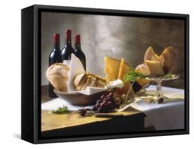 Assorted Types of Cheese with Bread, Red Wine-null-Framed Stretched Canvas