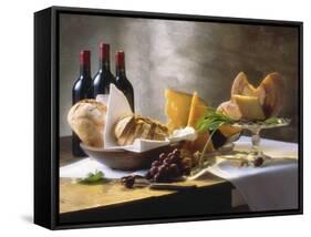 Assorted Types of Cheese with Bread, Red Wine-null-Framed Stretched Canvas