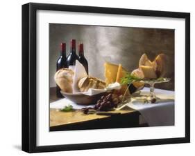 Assorted Types of Cheese with Bread, Red Wine-null-Framed Premium Photographic Print