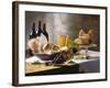 Assorted Types of Cheese with Bread, Red Wine-null-Framed Photographic Print