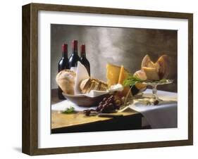 Assorted Types of Cheese with Bread, Red Wine-null-Framed Photographic Print