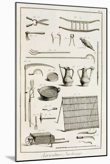 Assortment of Gardening Tools, from the Encyclopedie Des Sciences et Metiers by Denis Diderot-null-Mounted Giclee Print
