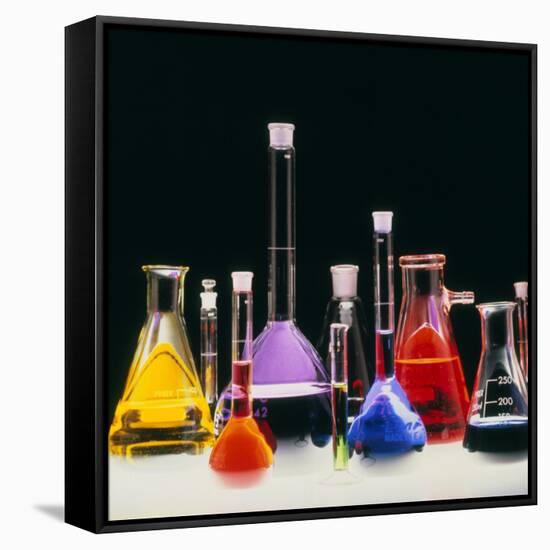 Assortment of Laboratory Flasks Holding Solutions-Tek Image-Framed Stretched Canvas