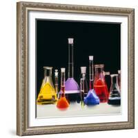 Assortment of Laboratory Flasks Holding Solutions-Tek Image-Framed Premium Photographic Print