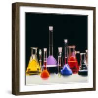 Assortment of Laboratory Flasks Holding Solutions-Tek Image-Framed Premium Photographic Print