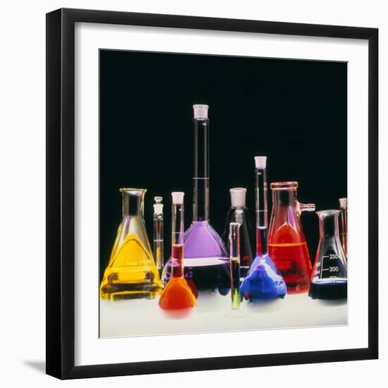 Assortment of Laboratory Flasks Holding Solutions-Tek Image-Framed Premium Photographic Print