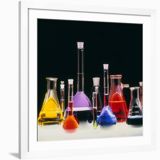 Assortment of Laboratory Flasks Holding Solutions-Tek Image-Framed Photographic Print