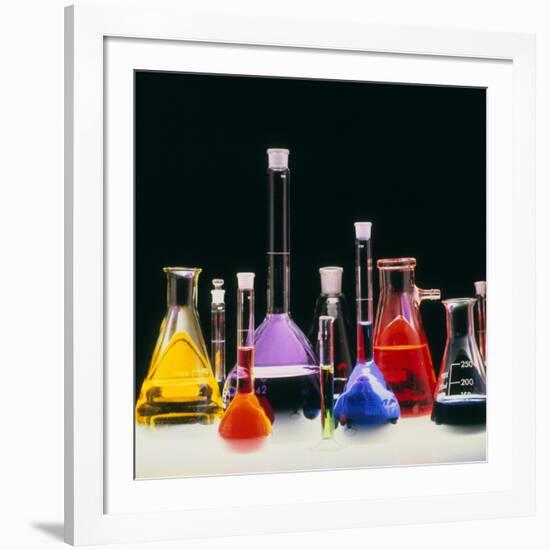 Assortment of Laboratory Flasks Holding Solutions-Tek Image-Framed Photographic Print