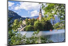 Assumption of Mary Church on an island at Lake Bled, Gorenjska, Balkan Peninsula, Carniola, Sloveni-Miva Stock-Mounted Photographic Print