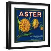 Aster Brand Citrus Crate Label - San Bernardino, CA-Lantern Press-Framed Art Print