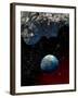 Asteroid and Planet Earth-null-Framed Photographic Print