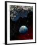 Asteroid and Planet Earth-null-Framed Photographic Print