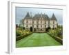 Asters and Fountain in Garden of Chateau de Cormatin, Burgundy, France-Lisa S. Engelbrecht-Framed Photographic Print