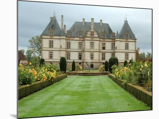 Asters and Fountain in Garden of Chateau de Cormatin, Burgundy, France-Lisa S. Engelbrecht-Mounted Photographic Print