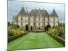 Asters and Fountain in Garden of Chateau de Cormatin, Burgundy, France-Lisa S. Engelbrecht-Mounted Photographic Print