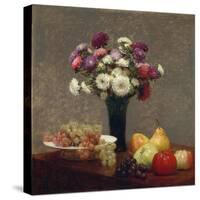 Asters and Fruit on a Table, 1863-Ignace Henri Jean Fantin-Latour-Stretched Canvas