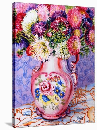 Asters in a Pink Floral Victorian Jug, 2002-Joan Thewsey-Stretched Canvas