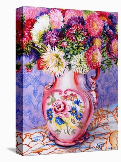 Asters in a Pink Floral Victorian Jug, 2002-Joan Thewsey-Stretched Canvas