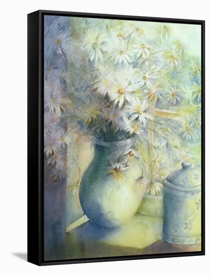 Asters - Snowsprite in Jug on Window Sill-Karen Armitage-Framed Stretched Canvas