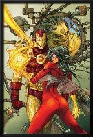 Astonishing Tales No.3 Cover: Spider Woman and Iron Man-Kenneth Rocafort-Lamina Framed Poster