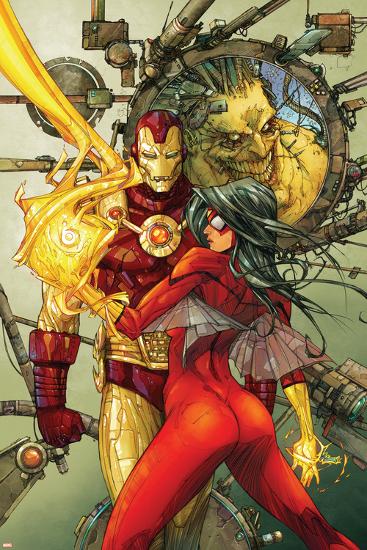 Astonishing Tales No.3 Cover: Spider Woman and Iron Man-Kenneth Rocafort-Lamina Framed Poster