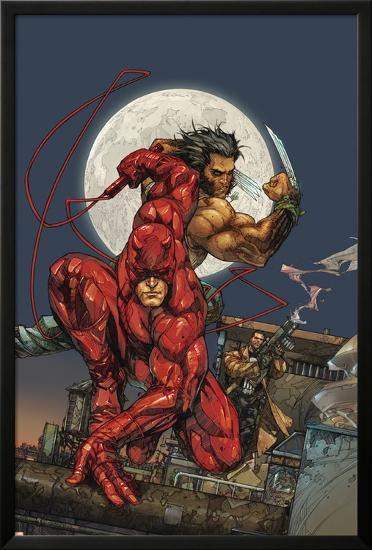 Astonishing Tales No.4 Cover: Daredevil, Wolverine and Punisher-Kenneth Rocafort-Lamina Framed Poster