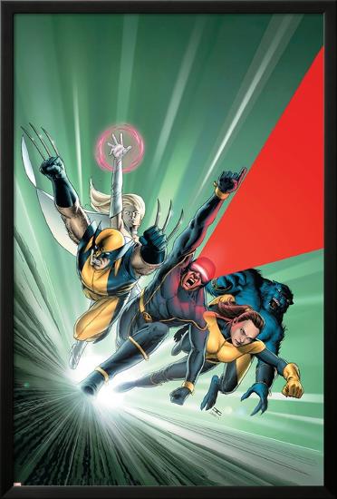 Astonishing X-Men No.1 Cover: Cyclops, Shadowcat, Beast, Wolverine, Emma Frost and X-Men-John Cassaday-Lamina Framed Poster