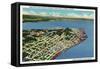 Astoria, Oregon - Aerial View of the City Looking Towards Young's Bay-Lantern Press-Framed Stretched Canvas