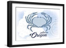 Astoria, Oregon - Crab - Blue - Coastal Icon-Lantern Press-Framed Art Print