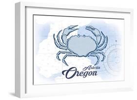 Astoria, Oregon - Crab - Blue - Coastal Icon-Lantern Press-Framed Art Print