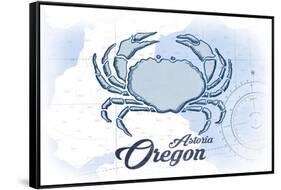 Astoria, Oregon - Crab - Blue - Coastal Icon-Lantern Press-Framed Stretched Canvas