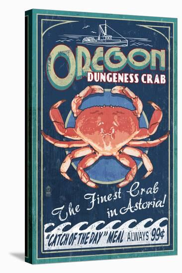 Astoria, Oregon - Dungeness Crab Vintage Sign-Lantern Press-Stretched Canvas