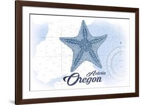 Astoria, Oregon - Starfish - Blue - Coastal Icon-Lantern Press-Framed Premium Giclee Print