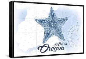 Astoria, Oregon - Starfish - Blue - Coastal Icon-Lantern Press-Framed Stretched Canvas