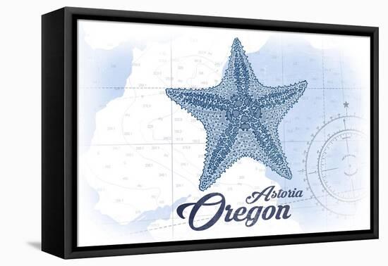 Astoria, Oregon - Starfish - Blue - Coastal Icon-Lantern Press-Framed Stretched Canvas