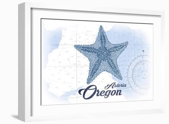Astoria, Oregon - Starfish - Blue - Coastal Icon-Lantern Press-Framed Art Print