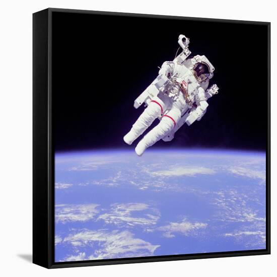 Astronaut Bruce Mccandless in Floating Weightless 320 Feet from the Space Shuttle Challenger-null-Framed Stretched Canvas