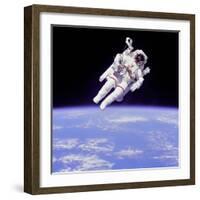 Astronaut Bruce Mccandless in Floating Weightless 320 Feet from the Space Shuttle Challenger-null-Framed Photo