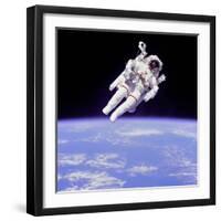 Astronaut Bruce Mccandless in Floating Weightless 320 Feet from the Space Shuttle Challenger-null-Framed Photo