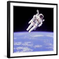 Astronaut Bruce Mccandless in Floating Weightless 320 Feet from the Space Shuttle Challenger-null-Framed Photo