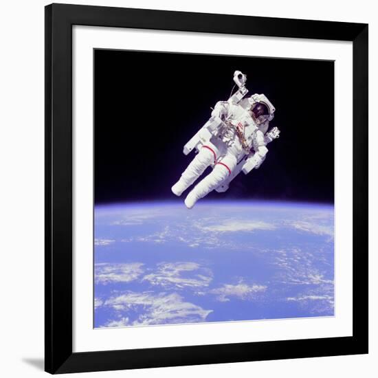 Astronaut Bruce Mccandless in Floating Weightless 320 Feet from the Space Shuttle Challenger-null-Framed Photo