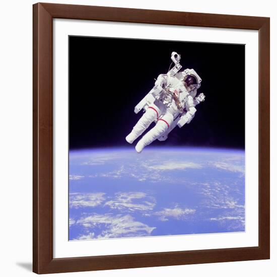 Astronaut Bruce Mccandless in Floating Weightless 320 Feet from the Space Shuttle Challenger-null-Framed Photo