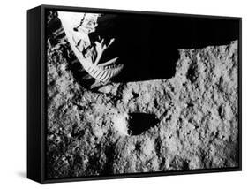 Astronaut Buzz Aldrin's Footprint Being Made in Lunar Soil During Apollo 11 Lunar Mission-null-Framed Stretched Canvas
