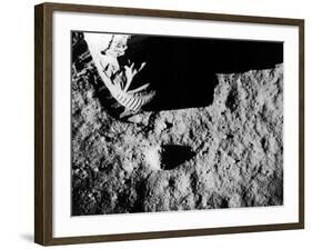 Astronaut Buzz Aldrin's Footprint Being Made in Lunar Soil During Apollo 11 Lunar Mission-null-Framed Premium Photographic Print